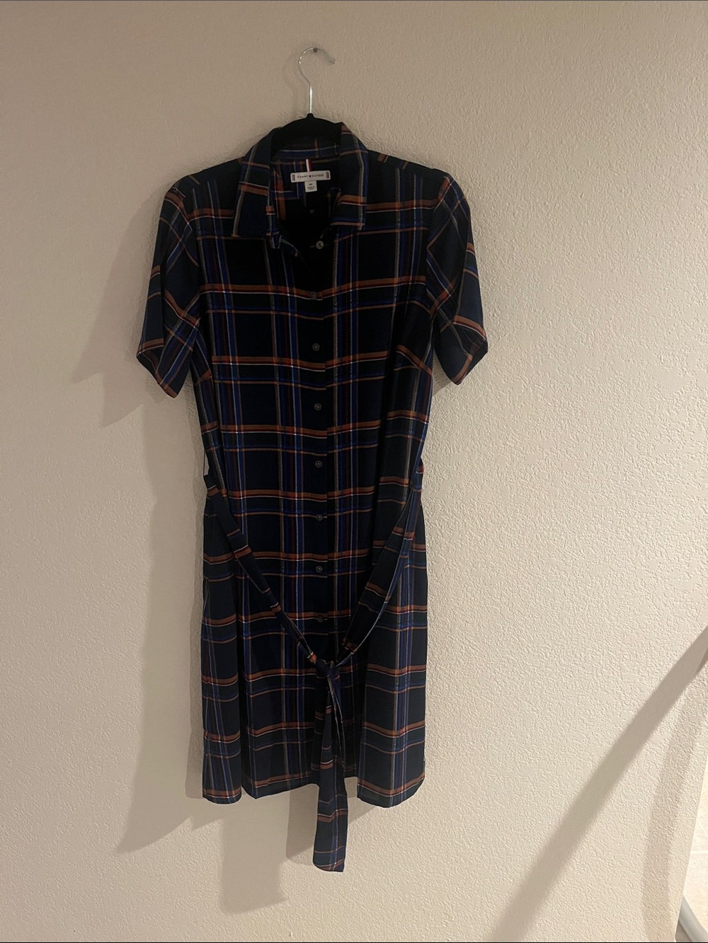 Tommy Hilfiger Navy Plaid Button-Front Mini Dress